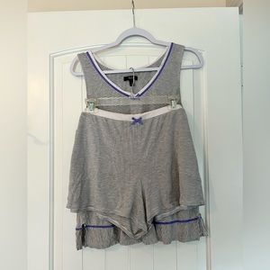 Simply Vera Vera Wang Striped Gray White Purple Pajama Short and Tank Set